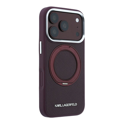 Apple iPhone 18 Pro Kılıf Karl Lagerfeld Orjinal Lisanslı M-Safe Şarj Özellikli Metal Logolu PU Saffiano 360 Derece Dönebilen Standlı Kapak