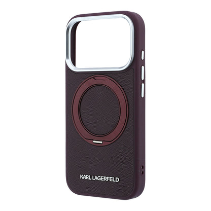 Apple iPhone 18 Pro Kılıf Karl Lagerfeld Orjinal Lisanslı M-Safe Şarj Özellikli Metal Logolu PU Saffiano 360 Derece Dönebilen Standlı Kapak