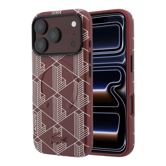 Apple iPhone 18 Pro Kılıf Lacoste Orjinal Lisanslı M-safe Şarj Özellikli Metal Logolu Deri Karışık Monogram Desenli Kapak