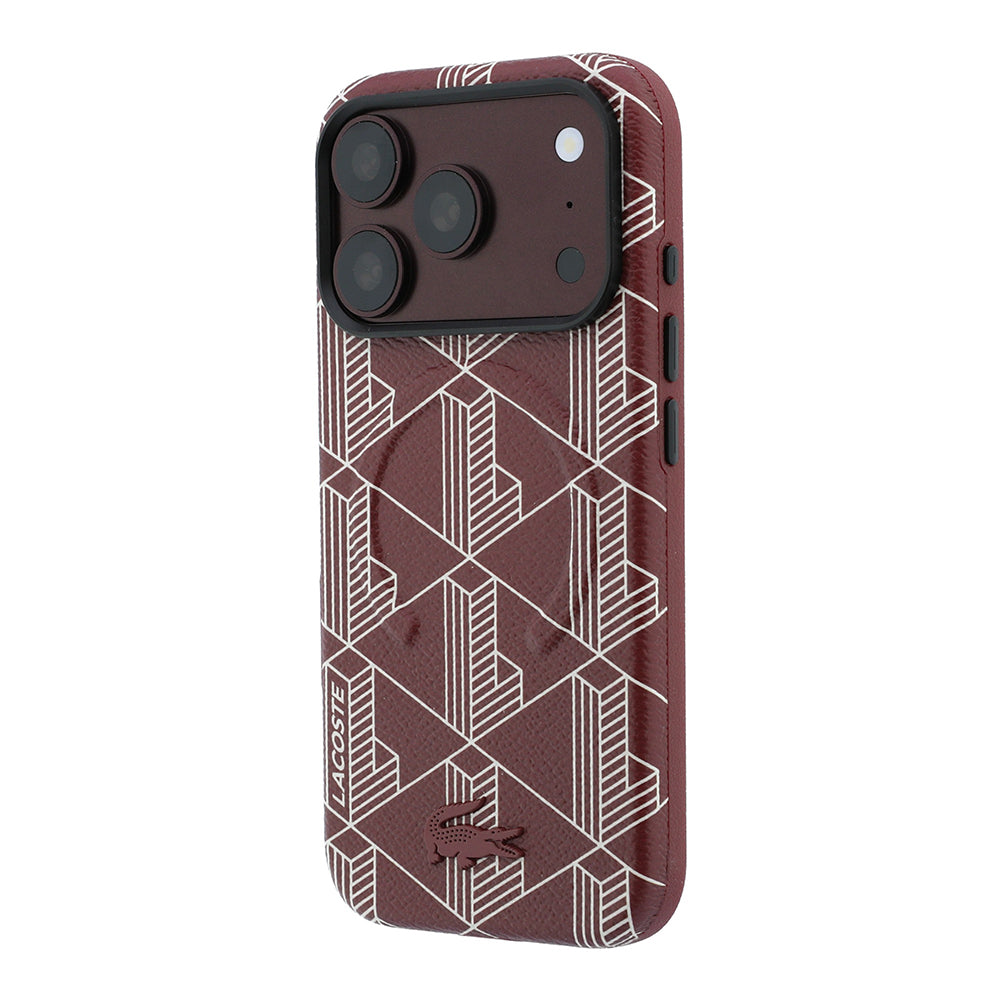 Apple iPhone 18 Pro Kılıf Lacoste Orjinal Lisanslı M-safe Şarj Özellikli Metal Logolu Deri Karışık Monogram Desenli Kapak
