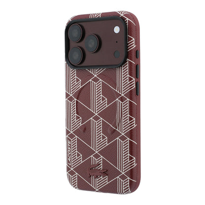 Apple iPhone 18 Pro Kılıf Lacoste Orjinal Lisanslı M-safe Şarj Özellikli Metal Logolu Deri Karışık Monogram Desenli Kapak