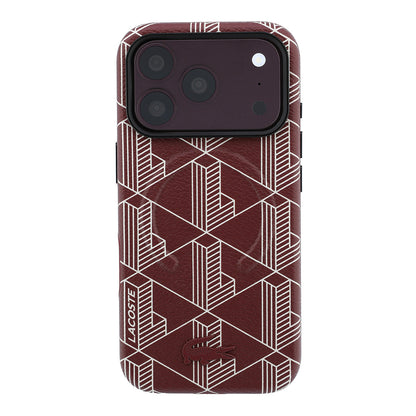 Apple iPhone 18 Pro Kılıf Lacoste Orjinal Lisanslı M-safe Şarj Özellikli Metal Logolu Deri Karışık Monogram Desenli Kapak
