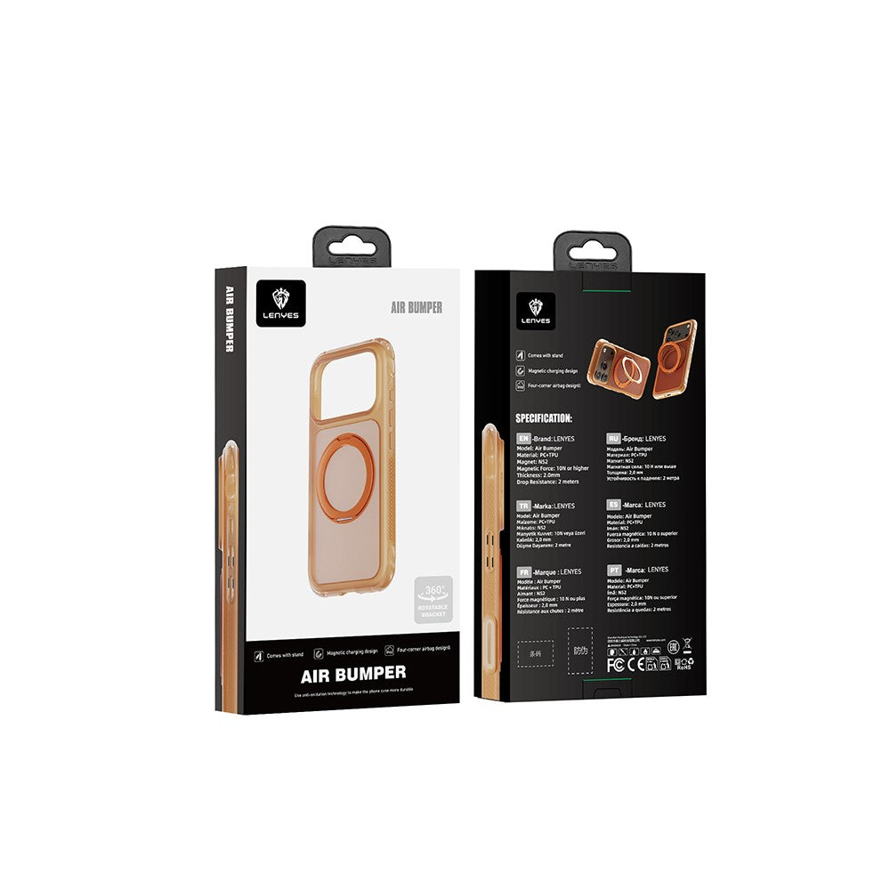 Apple iPhone 18 Pro Kılıf Lenyes Air Bumper Serisi M-safe Şarj Özellikli Airbag Tasarımlı Standlı Kapak