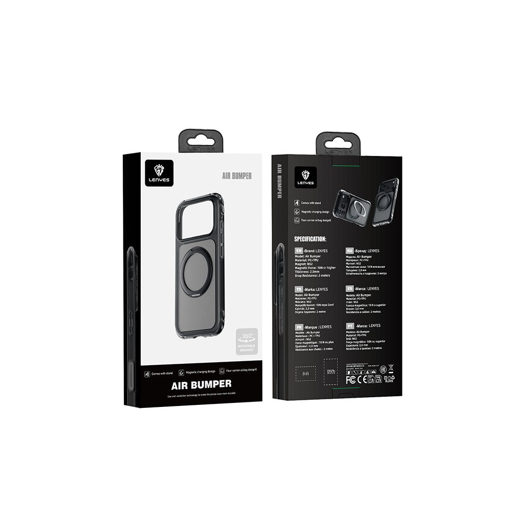 Apple iPhone 18 Pro Kılıf Lenyes Air Bumper Serisi M-safe Şarj Özellikli Airbag Tasarımlı Standlı Kapak