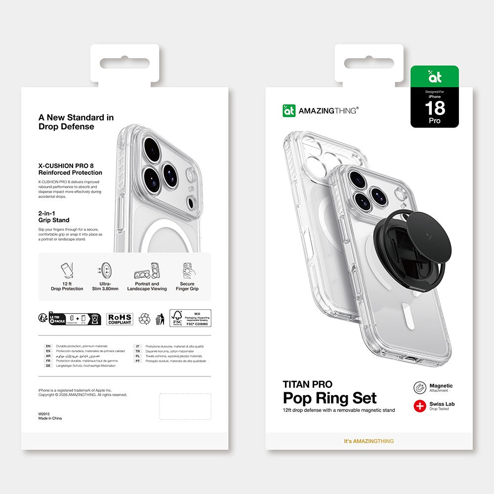 Apple iPhone 18 Pro Kılıf M-safe Şarj Özellikli Amazingthing Titan Pro Serisi Pop Ring Standlı Set