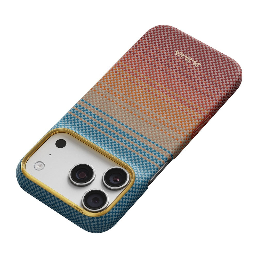 Apple iPhone 18 Pro Kılıf M-safe Şarj Özellikli Aramid Fiber Pitaka Sunset 2.0 California Dream Serisi Kapak