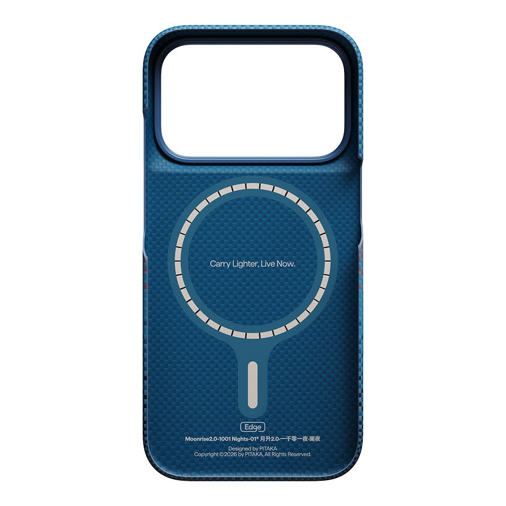 Apple iPhone 18 Pro Kılıf M-safe Şarj Özellikli Aramid Karbon Fiber Pitaka Moonrise 2.0 Nights Serisi Kapak