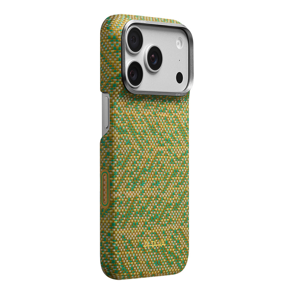 Apple iPhone 18 Pro Kılıf M-safe Şarj Özellikli Aramid Karbon Fiber Pitaka Wind Over Wheat Serisi Kapak
