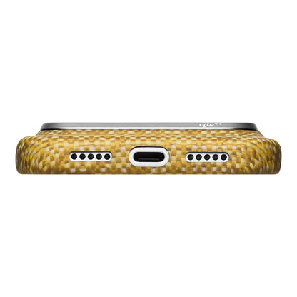 Apple iPhone 18 Pro Kılıf M-safe Şarj Özellikli Aramid Karbon Fiber Pitaka Wind Over Wheat Serisi Kapak