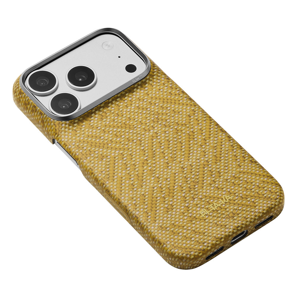 Apple iPhone 18 Pro Kılıf M-safe Şarj Özellikli Aramid Karbon Fiber Pitaka Wind Over Wheat Serisi Kapak