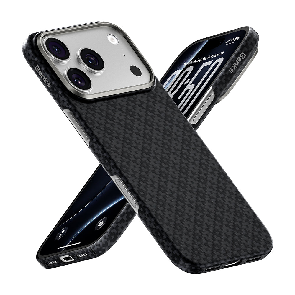 Apple iPhone 18 Pro Kılıf M-Safe Şarj Özellikli Benks ArmorAir ArmorGrid Serisi Yükseltilmiş Kamera Çerçevesi C1 Kevlar Karbon Kapak