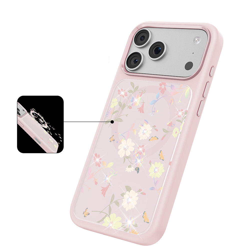 Apple iPhone 18 Pro Kılıf M-safe Şarj Özellikli Çiçek Tasarımlı Mutural Flower Serisi Kapak