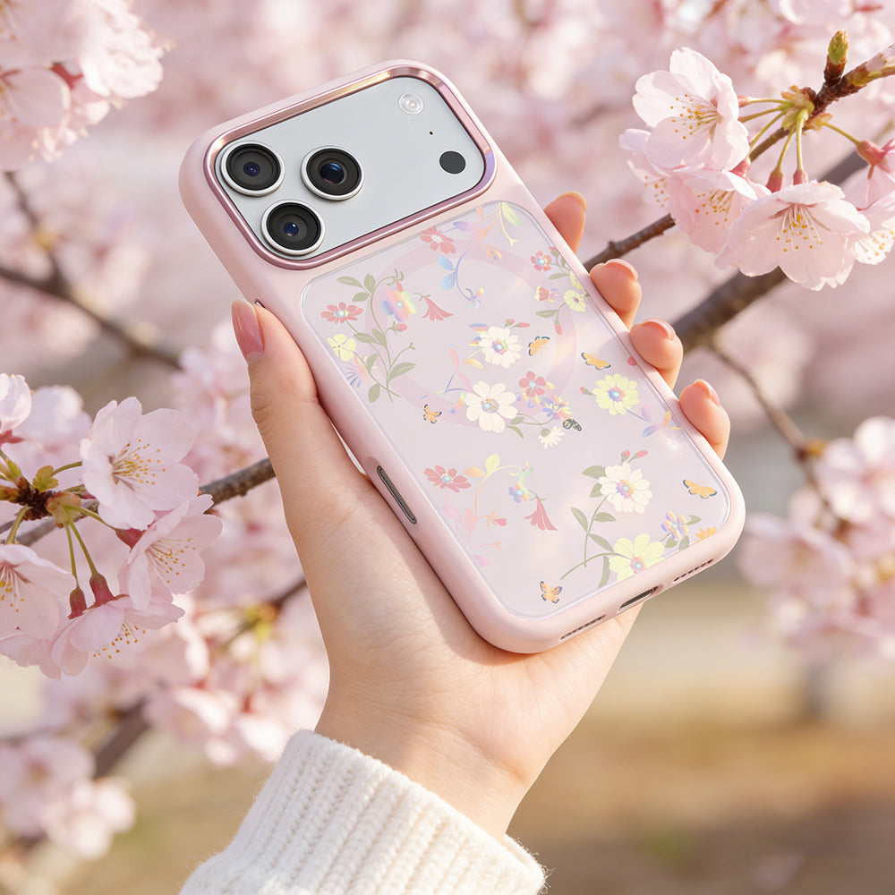 Apple iPhone 18 Pro Kılıf M-safe Şarj Özellikli Çiçek Tasarımlı Mutural Flower Serisi Kapak
