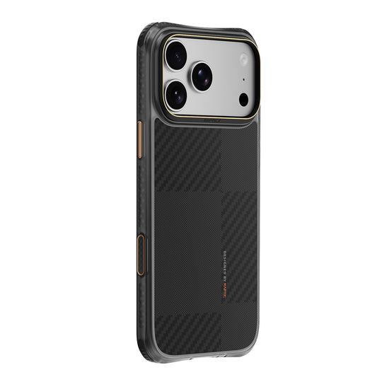 Apple iPhone 18 Pro Kılıf M-safe Şarj Özellikli Metal Kamera Çerçeveli Raptic Aramid Dual Karbon Fiber Mondrian Serisi Kapak