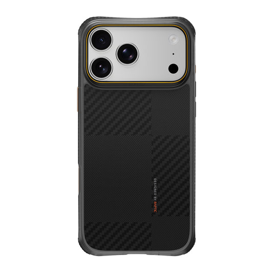 Apple iPhone 18 Pro Kılıf M-safe Şarj Özellikli Metal Kamera Çerçeveli Raptic Aramid Dual Karbon Fiber Mondrian Serisi Kapak