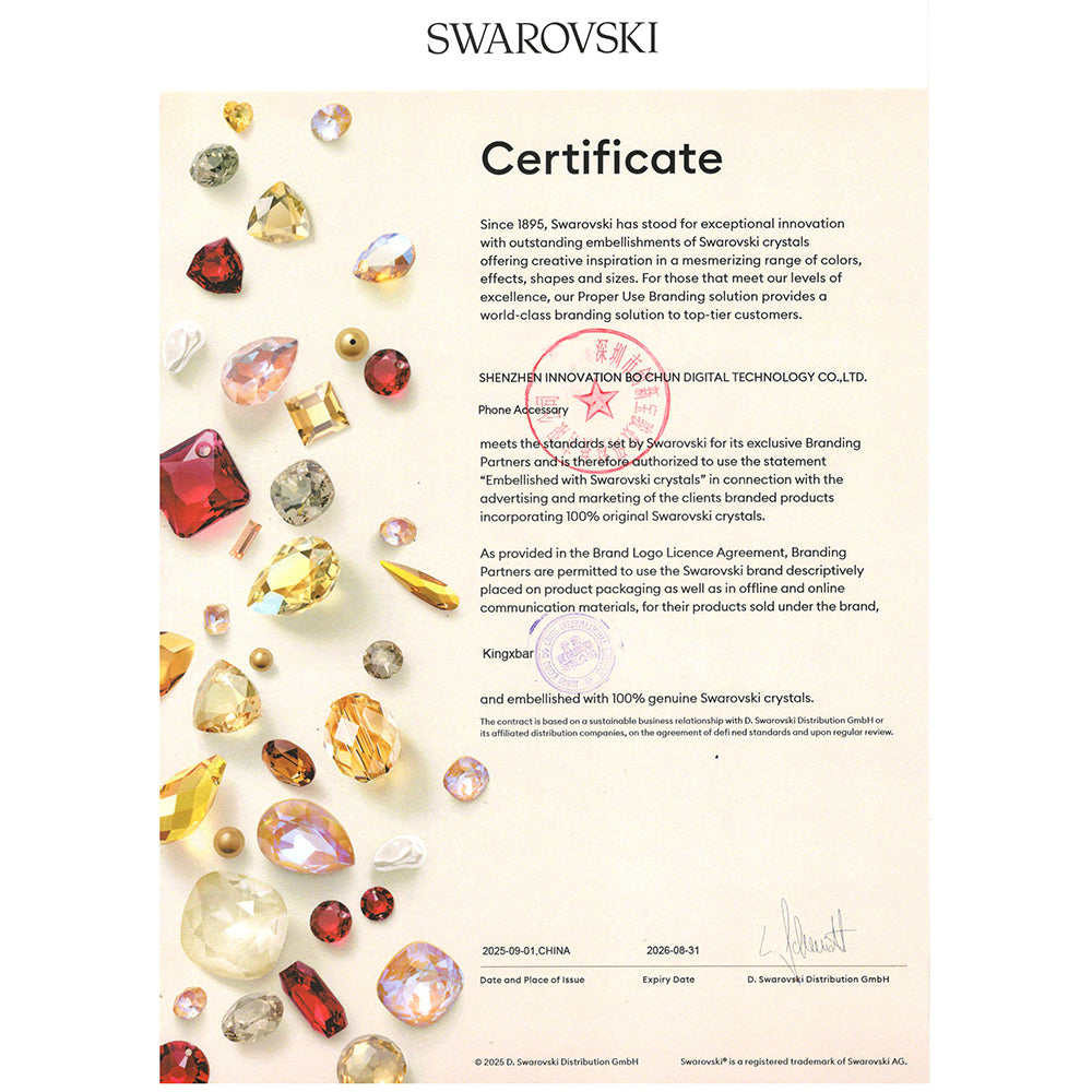 Apple iPhone 18 Pro Kılıf M-Safe Şarj Özellikli Orjinal Swarovski Taşlı Zore Paris Rovix Sert PC Kapak