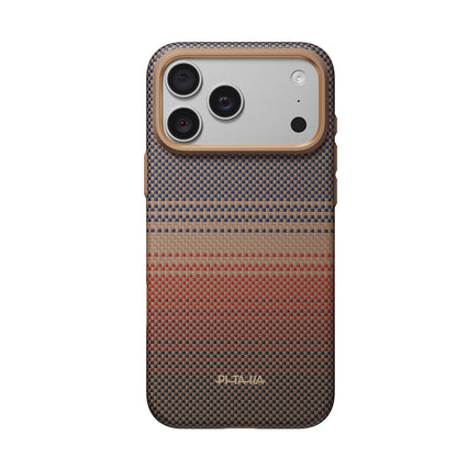 Apple iPhone 18 Pro Kılıf M-safe Şarj Özellikli Pitaka Tactile Woven Sunset-Moonrise Aramid Serisi Summa Kapak