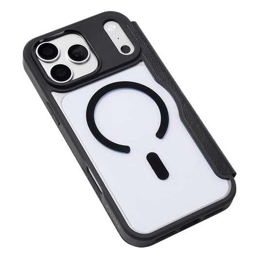 Apple iPhone 18 Pro Kılıf M-safe Şarj Özellikli Vegan Deri Tasarımlı Şeffaf Arka Yüzey Kartlıklı Raptic Urban Folio Serisi Kapak