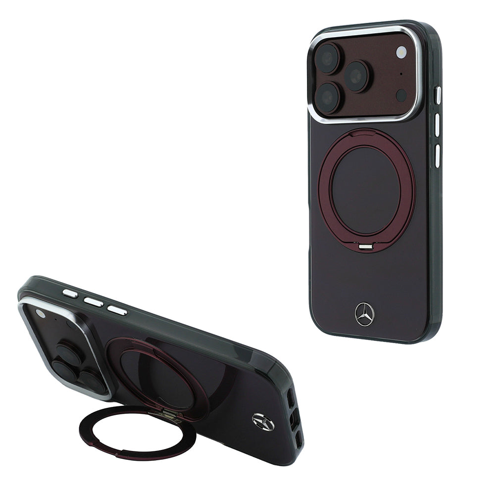 Apple iPhone 18 Pro Kılıf Mercedes Benz Orjinal Lisanslı M-safe Şarj Özellikli 360 Derece Dönebilen Standlı Metal Logolu Sert PC Kapak