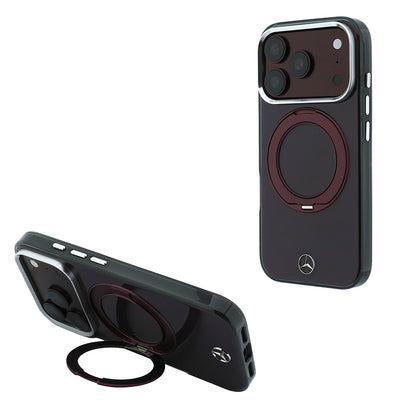 Apple iPhone 18 Pro Kılıf Mercedes Benz Orjinal Lisanslı M-safe Şarj Özellikli 360 Derece Dönebilen Standlı Metal Logolu Sert PC Kapak