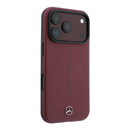 Apple iPhone 18 Pro Kılıf Mercedes Benz Orjinal Lisanslı M-safe Şarj Özellikli Metal Yıldız Logolu Çizgili Deri Kapak