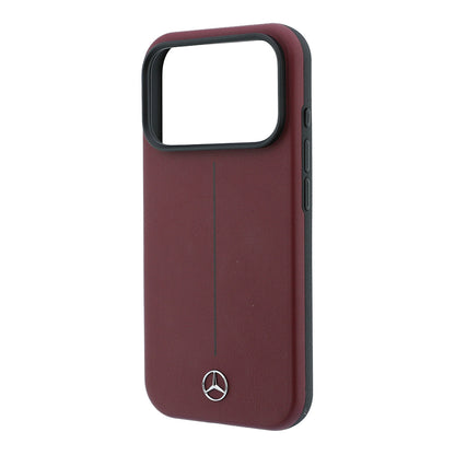 Apple iPhone 18 Pro Kılıf Mercedes Benz Orjinal Lisanslı M-safe Şarj Özellikli Metal Yıldız Logolu Çizgili Deri Kapak