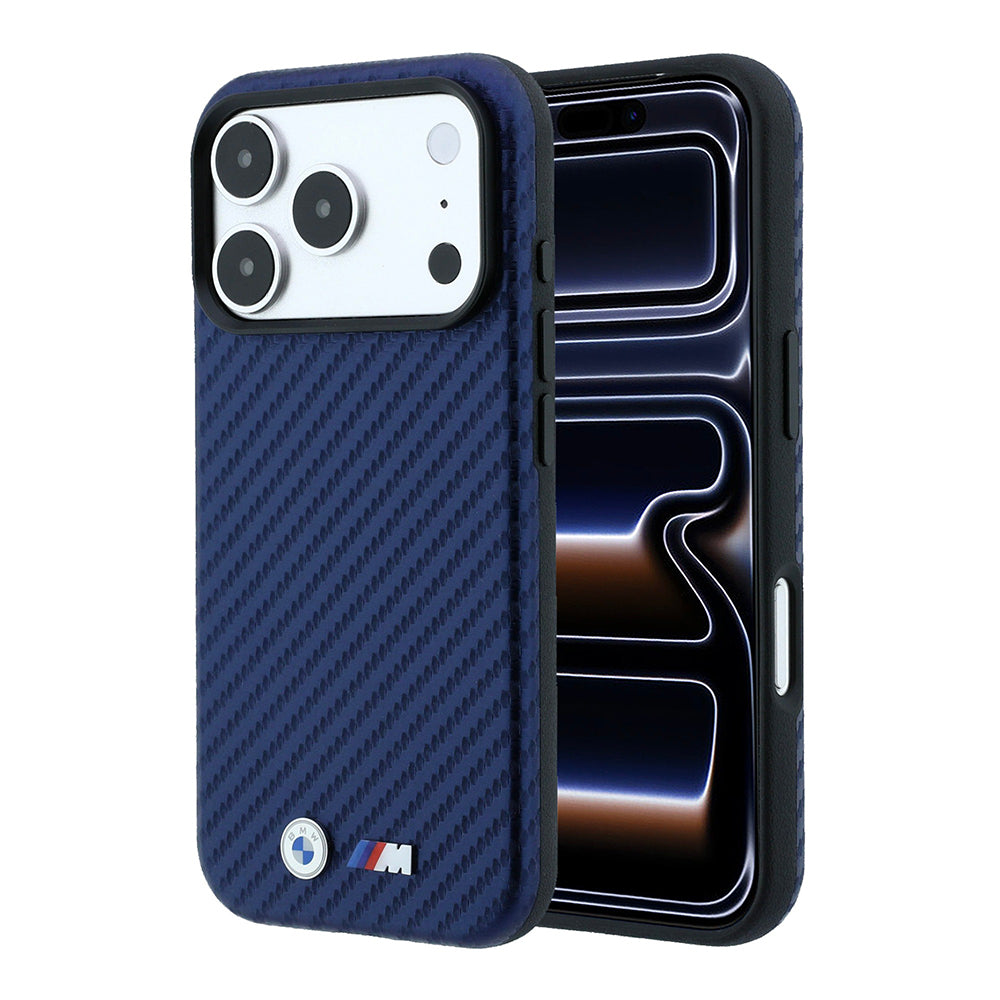 Apple iPhone 18 Pro Max Kılıf BMW Orjinal Lisanslı M-safe Şarj Özellikli Karbon Fiber Tasarımlı ve Metal Logolu PU Deri Kapak