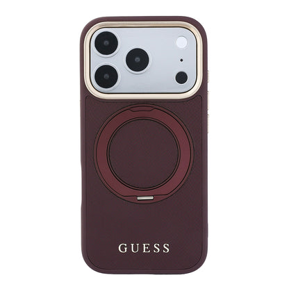 Apple iPhone 18 Pro Max Kılıf Guess Orjinal Lisanslı M-safe Şarj Özellikli 360 Derece Dönebilen Standlı PU Metal Yazı Logolu Kapak