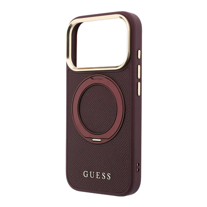 Apple iPhone 18 Pro Max Kılıf Guess Orjinal Lisanslı M-safe Şarj Özellikli 360 Derece Dönebilen Standlı PU Metal Yazı Logolu Kapak