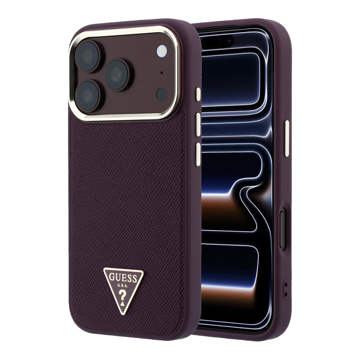 Apple iPhone 18 Pro Max Kılıf Guess Orjinal Lisanslı M-safe Şarj Özellikli Grained Triangle Kapak