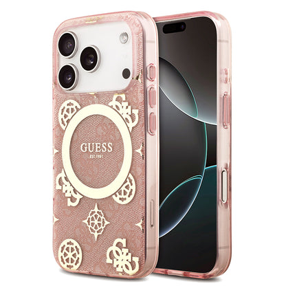 Apple iPhone 18 Pro Max Kılıf Guess Orjinal Lisanslı M-safe Şarj Özellikli IML Peony ve 4G Desenli Klasik Logolu Kapak