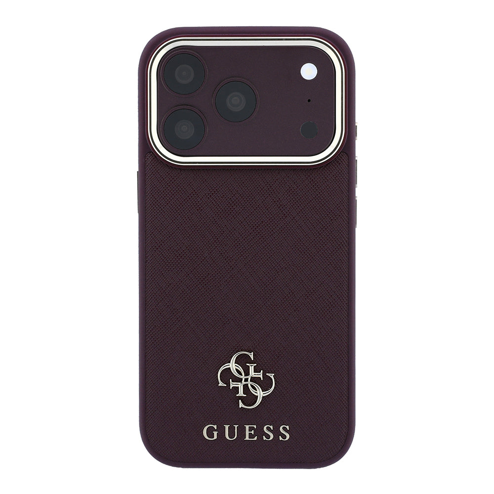 Apple iPhone 18 Pro Max Kılıf Guess Orjinal Lisanslı M-safe Şarj Özellikli Klasik Yazı ve 4G Logolu PU Deri Saffiano Kapak