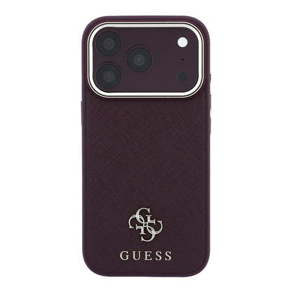 Apple iPhone 18 Pro Max Kılıf Guess Orjinal Lisanslı M-safe Şarj Özellikli Klasik Yazı ve 4G Logolu PU Deri Saffiano Kapak
