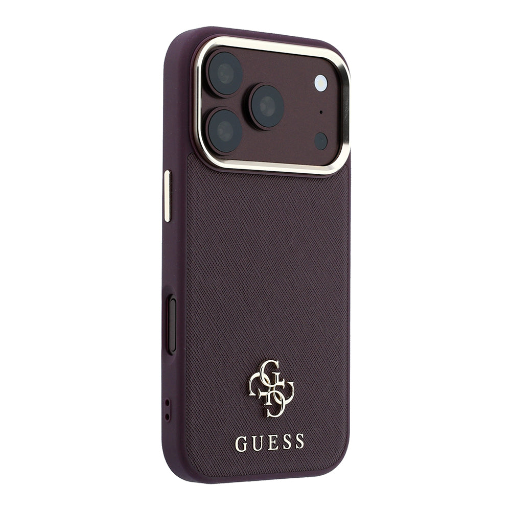 Apple iPhone 18 Pro Max Kılıf Guess Orjinal Lisanslı M-safe Şarj Özellikli Klasik Yazı ve 4G Logolu PU Deri Saffiano Kapak