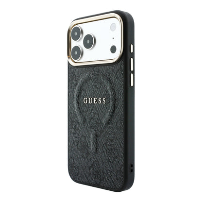 Apple iPhone 18 Pro Max Kılıf Guess Orjinal Lisanslı M-safe Şarj Özellikli Metal Kamera Çerçeveli C-Magnet 4G Desenli Yazı Logolu Kapak