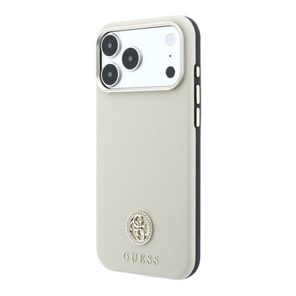 Apple iPhone 18 Pro Max Kılıf Guess Orjinal Lisanslı M-safe Şarj Özellikli PU Taşlı Metal 4G ve Yazı Logolu Kapak