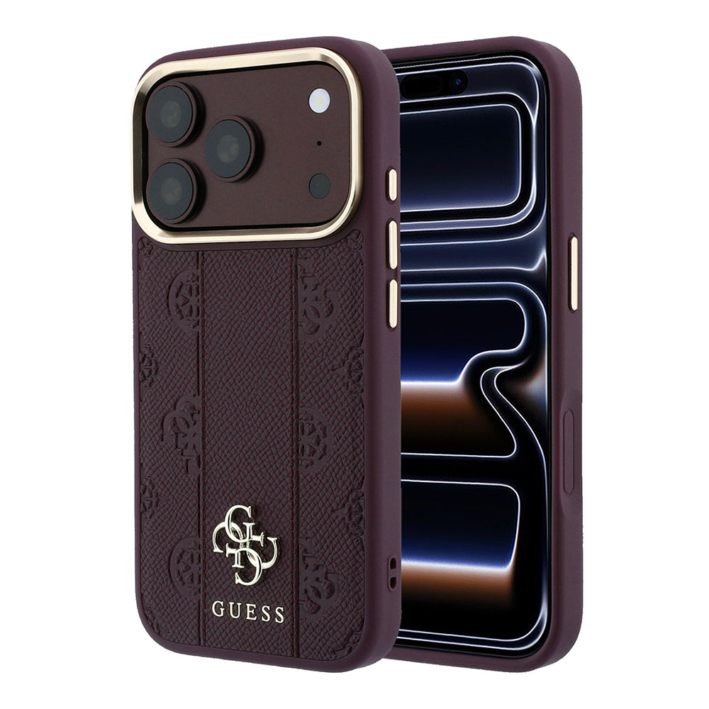Apple iPhone 18 Pro Max Kılıf Guess Orjinal Lisanslı M-safe Şarj Özellikli Şeritli Peony 4G ve Yazı Logolu Kapak