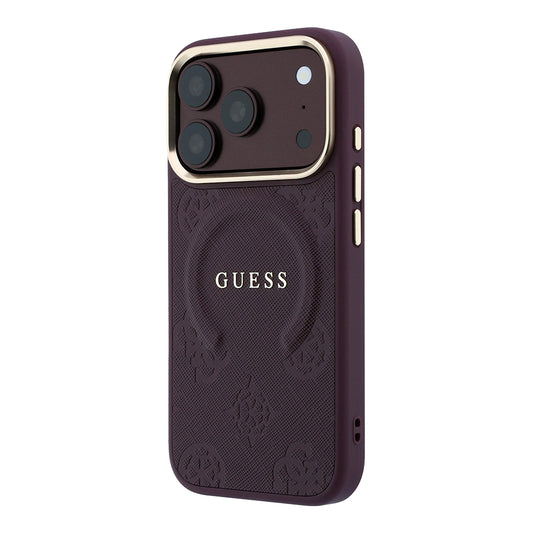 Apple iPhone 18 Pro Max Kılıf Guess Orjinal Lisanslı M-safe Şarj Özellikli Sıcak Baskılı Yazı Logolu C-Magnet PU Deri Peony Kapak
