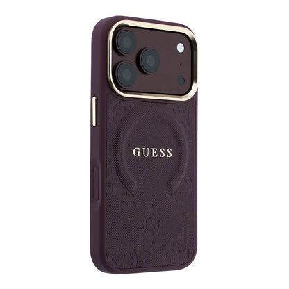 Apple iPhone 18 Pro Max Kılıf Guess Orjinal Lisanslı M-safe Şarj Özellikli Sıcak Baskılı Yazı Logolu C-Magnet PU Deri Peony Kapak