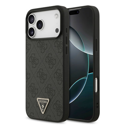 Apple iPhone 18 Pro Max Kılıf Guess Orjinal Lisanslı PU Deri Taşlı Üçgen Logo 4G Desenli Strass Kapak