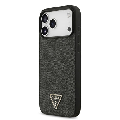 Apple iPhone 18 Pro Max Kılıf Guess Orjinal Lisanslı PU Deri Taşlı Üçgen Logo 4G Desenli Strass Kapak