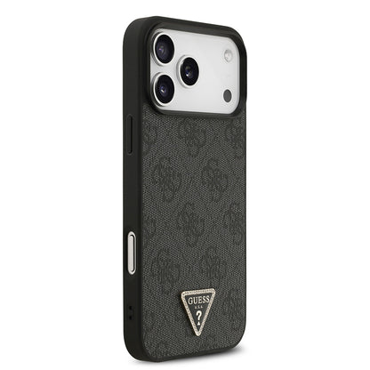 Apple iPhone 18 Pro Max Kılıf Guess Orjinal Lisanslı PU Deri Taşlı Üçgen Logo 4G Desenli Strass Kapak