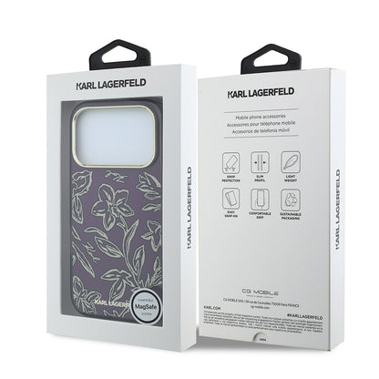 Apple iPhone 18 Pro Max Kılıf Karl Lagerfeld Orjinal Lisanslı M-safe Şarj Özellikli Gold Metal Kamera Çerçeveli Çiçek Tasarımlı Kapak