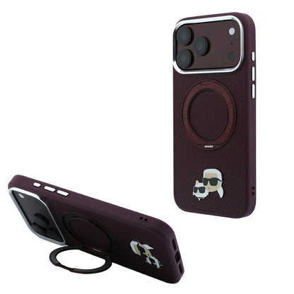 Apple iPhone 18 Pro Max Kılıf Karl Lagerfeld Orjinal Lisanslı M-Safe Şarj Özellikli K&C Metal Logolu PU 360 Derece Dönebilen Standlı Kapak