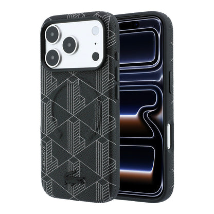 Apple iPhone 18 Pro Max Kılıf Lacoste Orjinal Lisanslı M-safe Şarj Özellikli Metal Logolu Deri Karışık Monogram Desenli Kapak