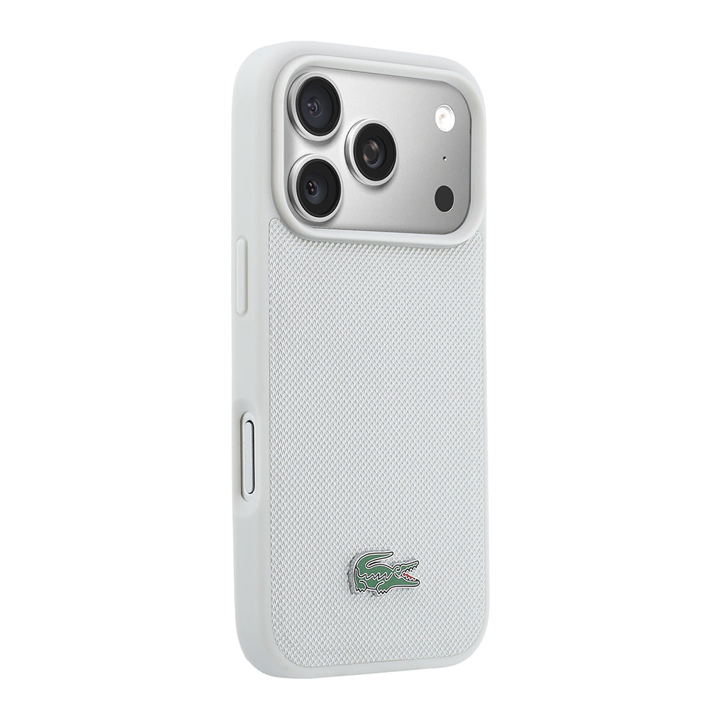 Apple iPhone 18 Pro Max Kılıf Lacoste Orjinal Lisanslı M-safe Şarj Özellikli PU Pike Desenli Metal Logolu Kapak