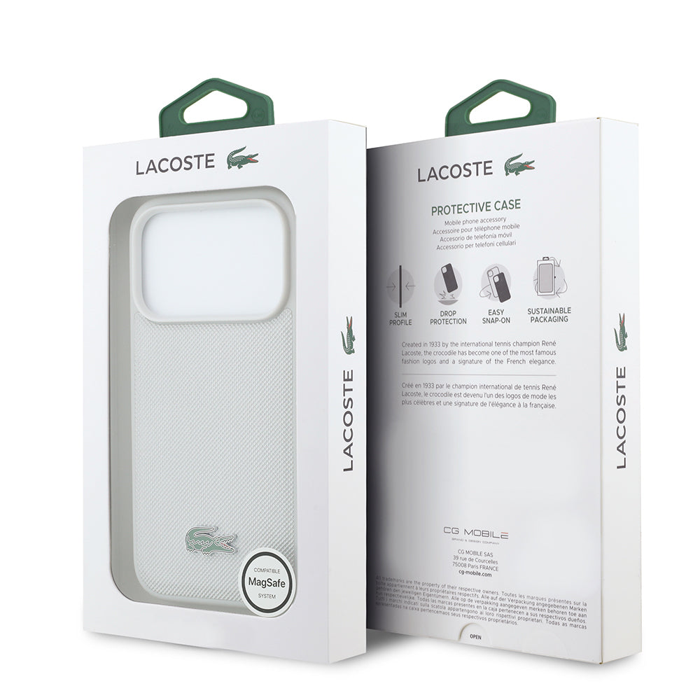 Apple iPhone 18 Pro Max Kılıf Lacoste Orjinal Lisanslı M-safe Şarj Özellikli PU Pike Desenli Metal Logolu Kapak