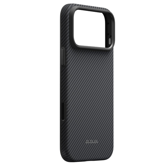Apple iPhone 18 Pro Max Kılıf M-safe Şarj Özellikli Aramid Karbon Fiber Pitaka Military-Grade Classic Serisi New Logo Black-Grey Twill Kapak