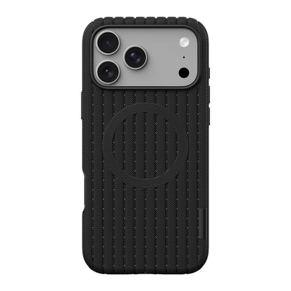 Apple iPhone 18 Pro Max Kılıf M-Safe Şarj Özellikli Çizgi Desenli Kumaş Dokulu Zore Paris Lorin Kapak