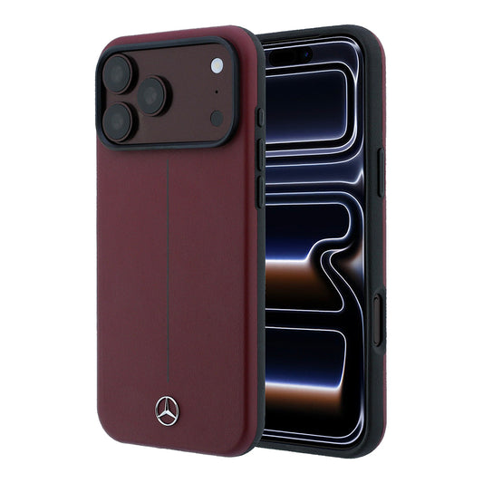 Apple iPhone 18 Pro Max Kılıf Mercedes Benz Orjinal Lisanslı M-safe Şarj Özellikli Metal Yıldız Logolu Çizgili Deri Kapak